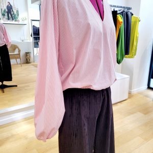 SISSI col V popeline coton blanche à rayures roses