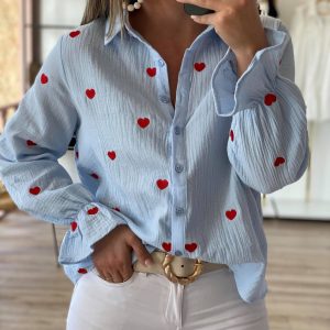 CHEMISIER GAZE DE COTON LOVA BLEU ROUGE