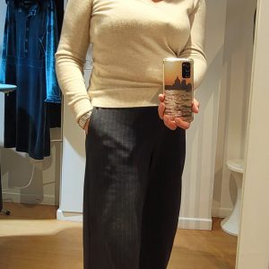 ROMY coton et lainage bleu foncé fines rayures grises