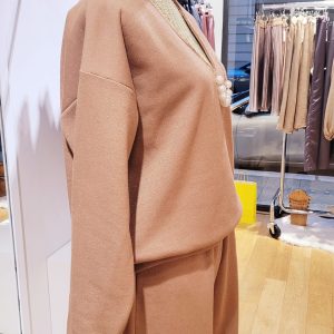 PAULA pull V molleton doublé minkee camel irisé