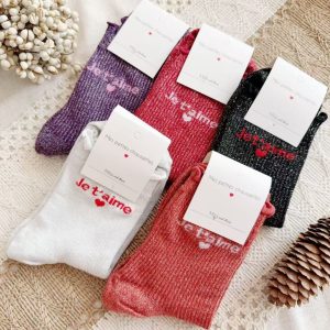 Chaussettes paillettes –  » JE T&rsquo;AIME « 