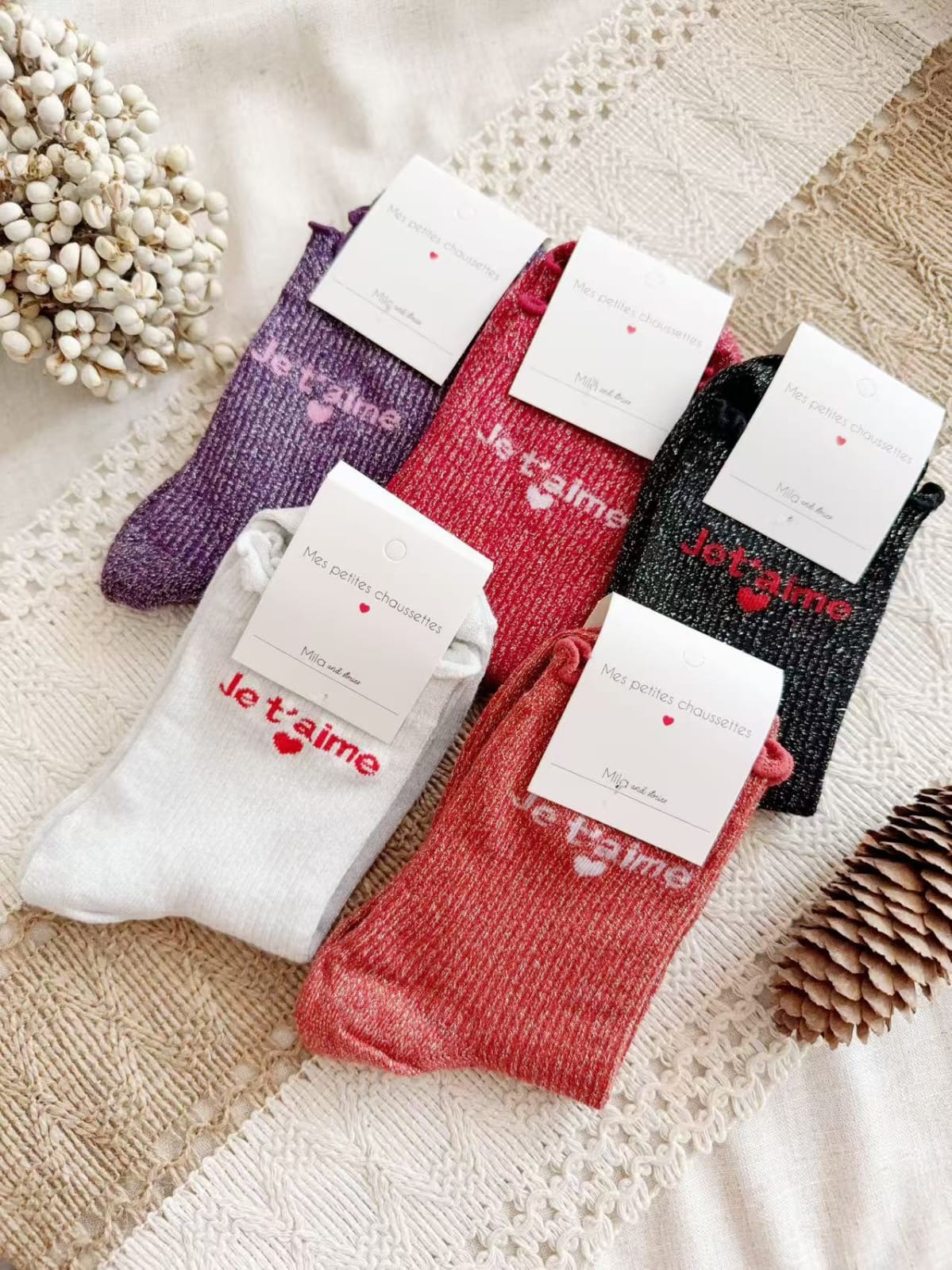 Chaussettes paillettes – » JE T’AIME « – Image 3