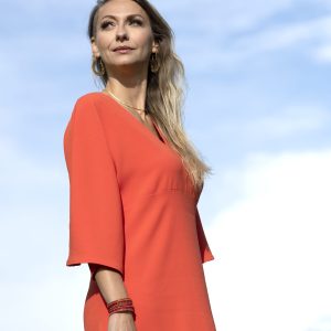 HANAÉ robe corail crêpe envers satin