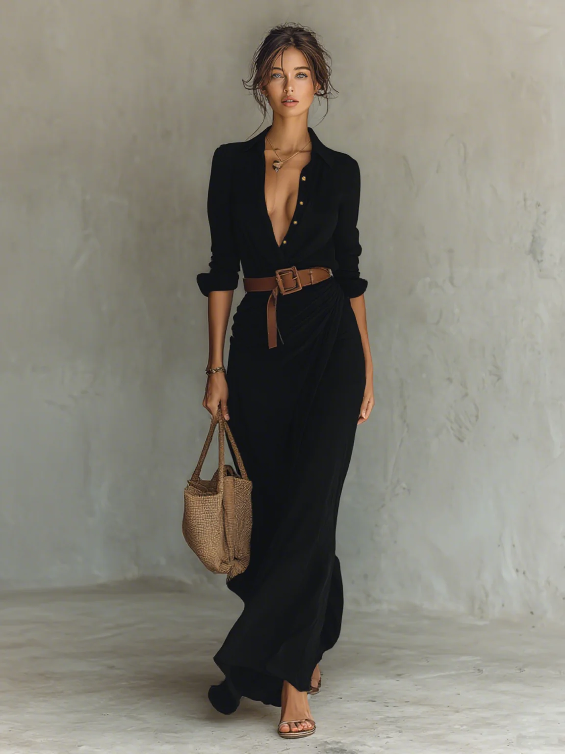 Robe Maxi Ceinturée à Col Tailleur – Image 9