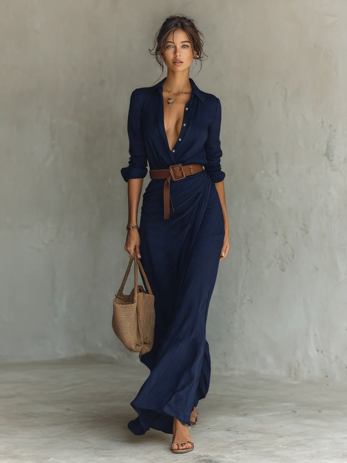 Robe Maxi Ceinturée à Col Tailleur – Image 7