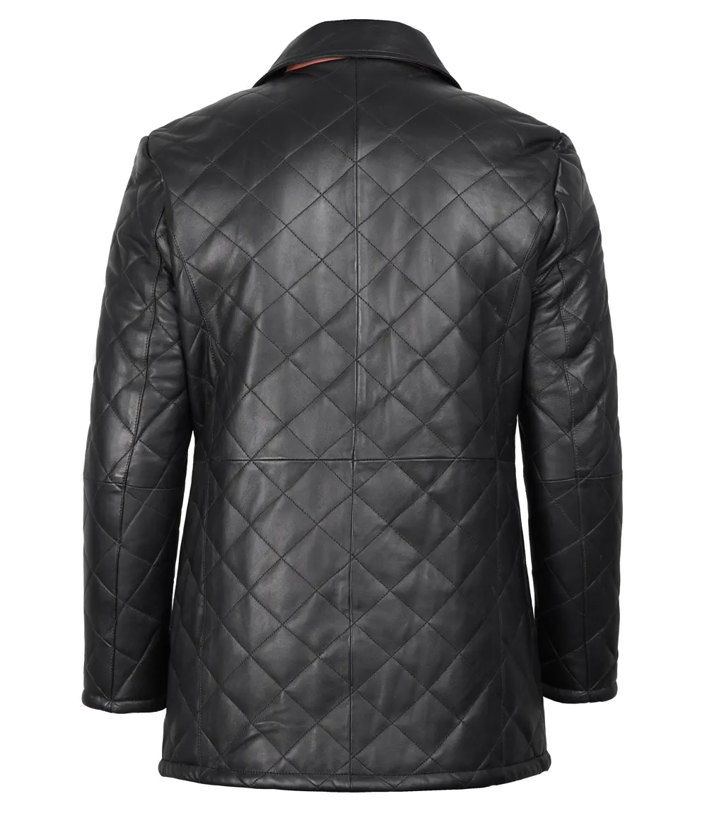 Manteau matelassé en cuir pour homme Black Diamond avec détails marron – Image 6