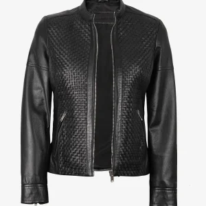 Veste en cuir texturé noir Maude pour femme