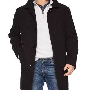 Manteau d'hiver en laine noire à simple boutonnage pour homme