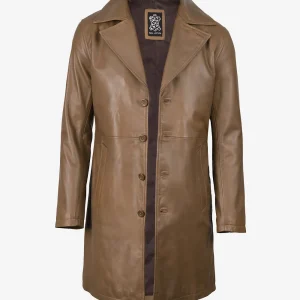 Manteau 3/4 en cuir d'agneau marron pour homme