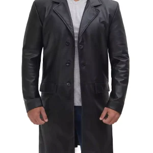 Manteau 3/4 en cuir de vache noir pour homme