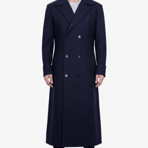 Manteau croisé en laine bleu foncé pour homme