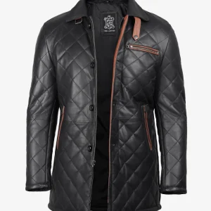 Manteau matelassé en cuir pour homme Black Diamond avec détails marron