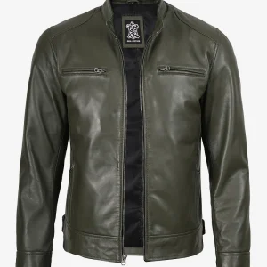 Veste en cuir style motard vert olive Dodge pour homme