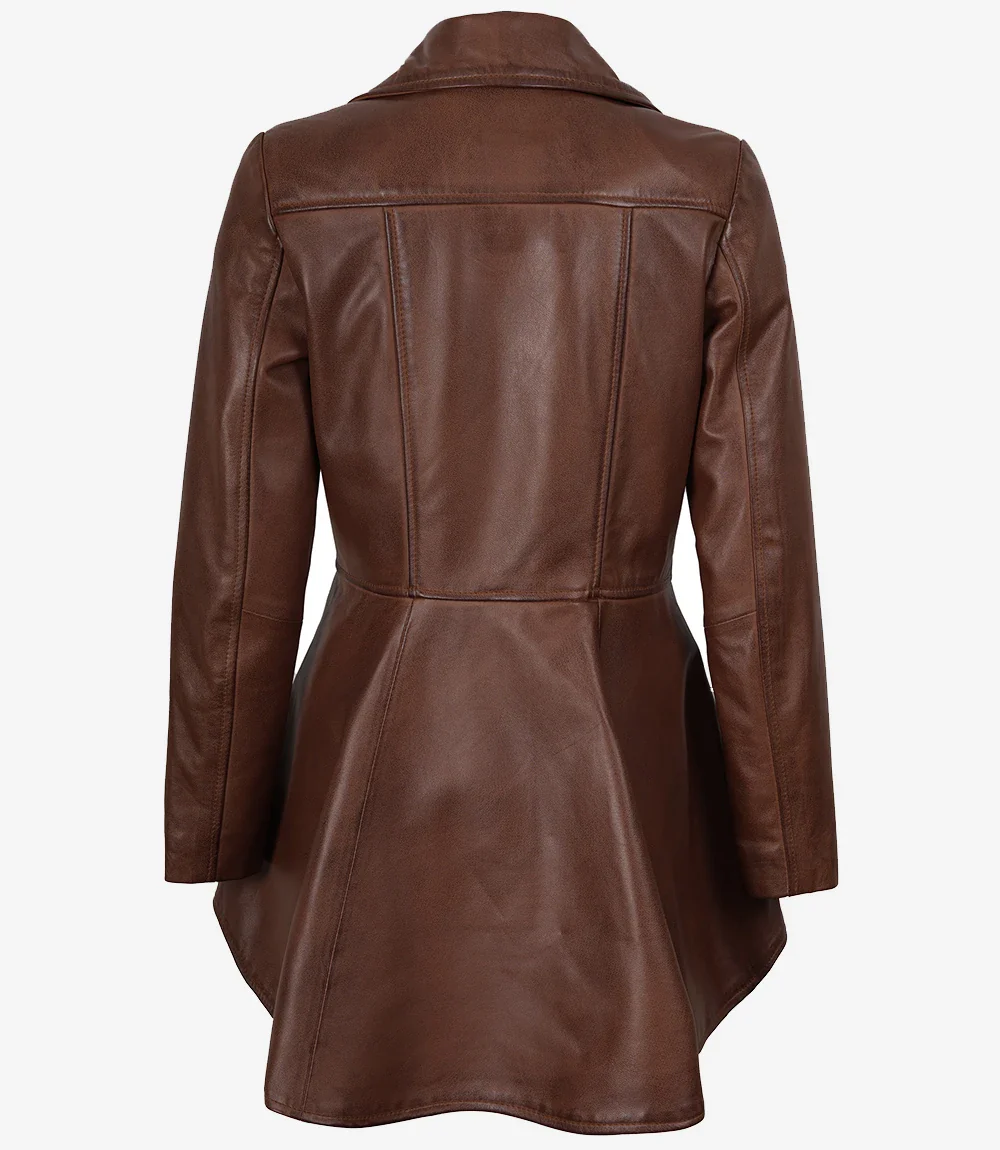 Veste en cuir à basque asymétrique cognac pour femme – Image 5