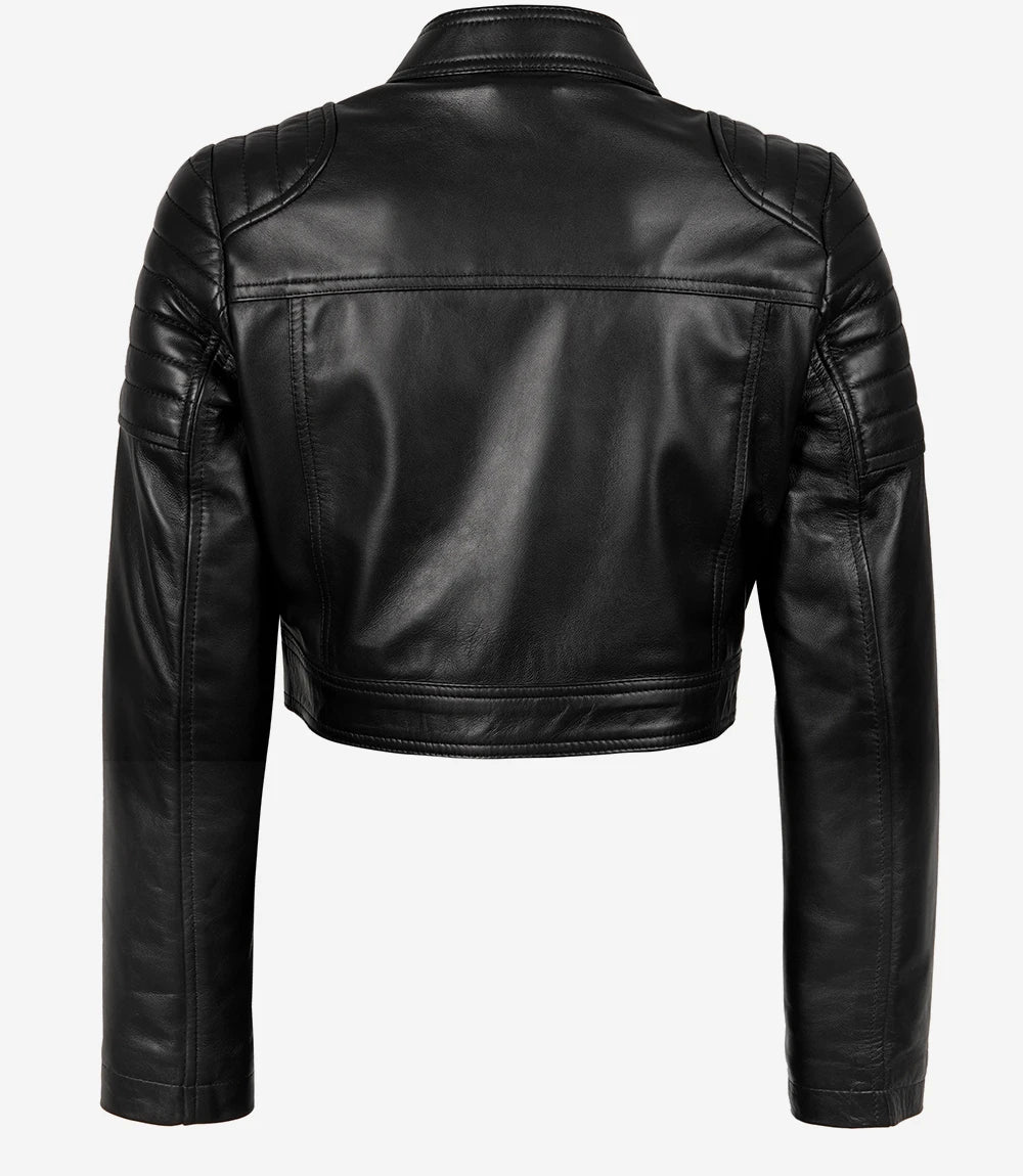 Veste courte en cuir noir style motard pour femme – Image 3