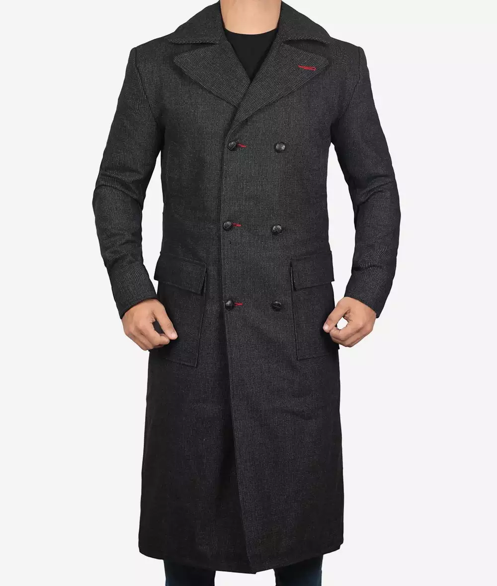 Manteau de détective croisé en laine grise pour homme – Image 2
