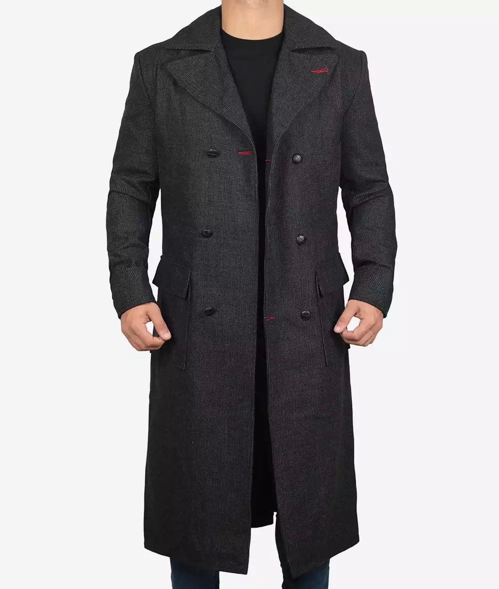 Manteau de détective croisé en laine grise pour homme – Image 3
