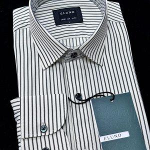 Chemise ELUNO homme rayĆ©e noir et blanc ā ĆlĆ©gance moderne et confort