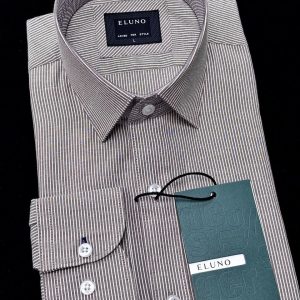 Chemise Eluno RayĆ©e Marron et Blanc ā ĆlĆ©gance casual affirmĆ©e