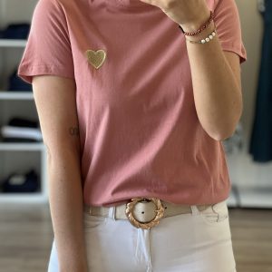 Tshirt SOLENN Vieux rose coeur or
