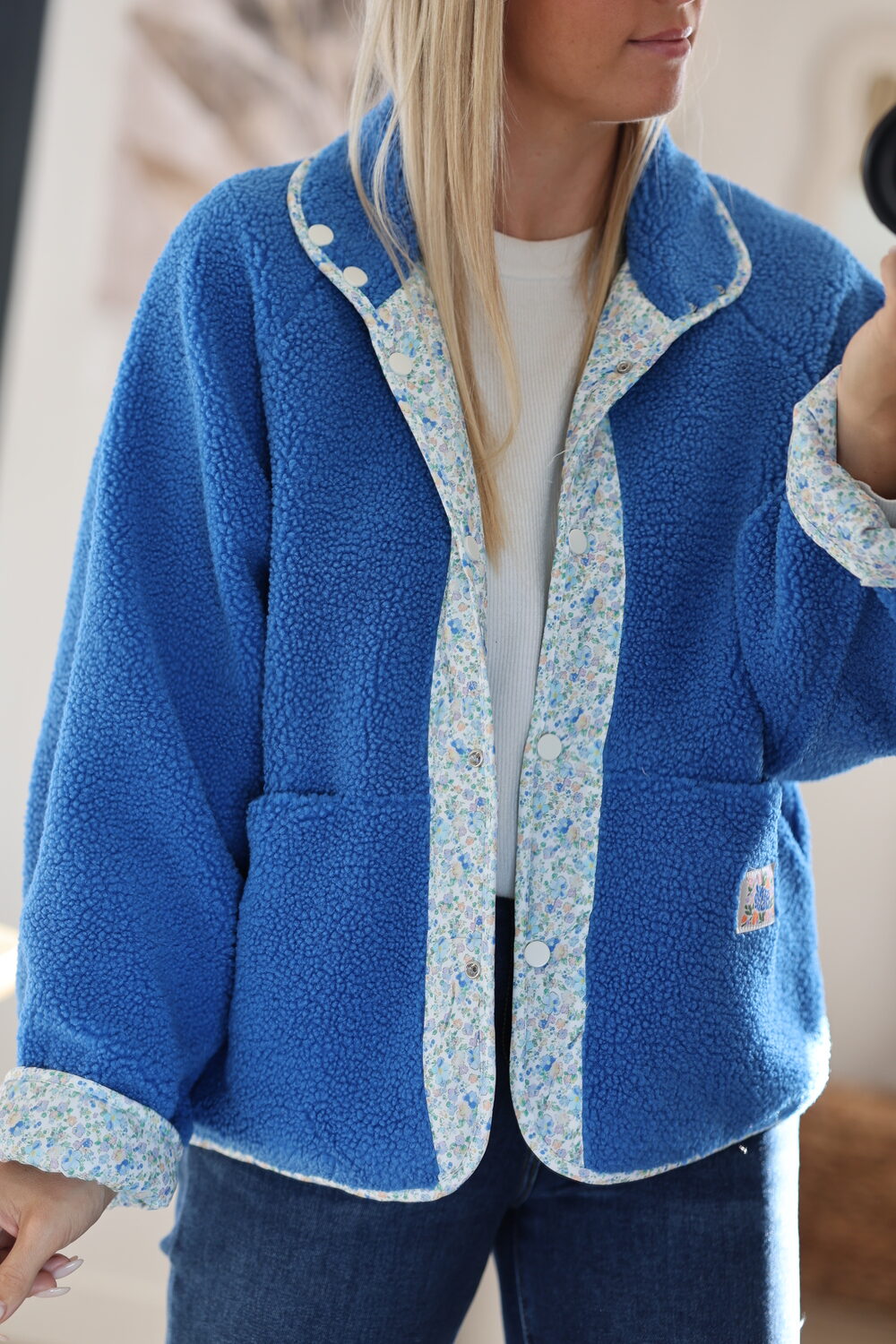 Veste réversible LIBERTY – Bleu/fleurs