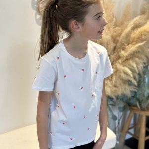 Tshirt COEUR Kids – Blanc & rose