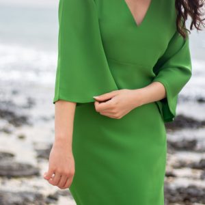 HANAÉ robe vert pomme crêpe envers satin