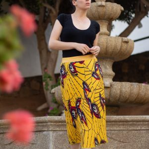 LOLA longue plissée jaune à motifs