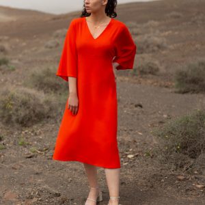 HANAÉ robe orange vif crêpe envers satin