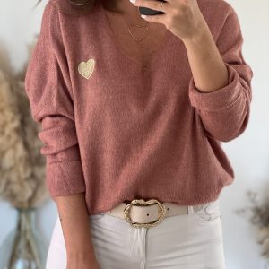 Pull NOE Vieux Rose Coeur Or