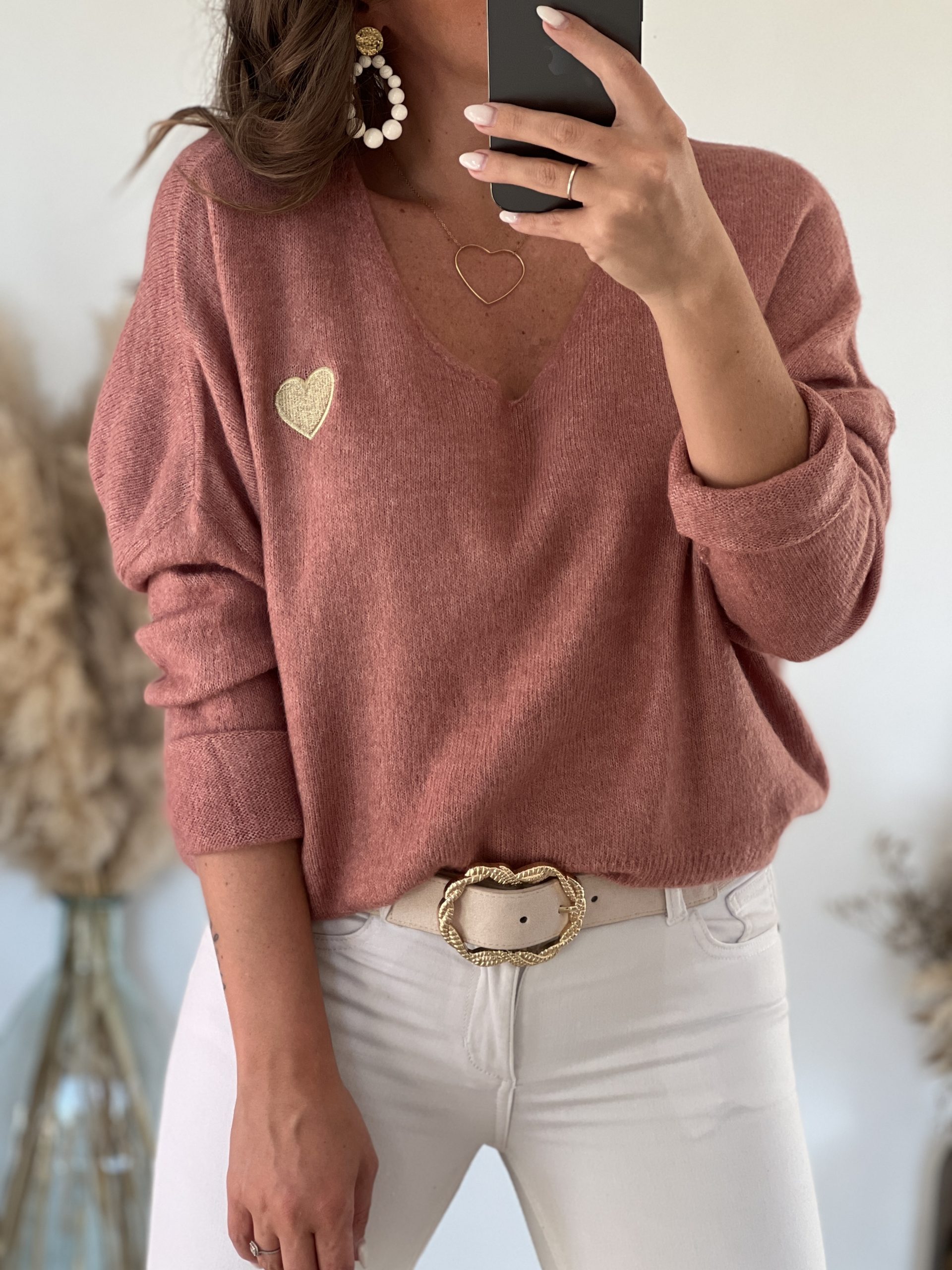 Pull NOE Vieux Rose Coeur Or – Image 2