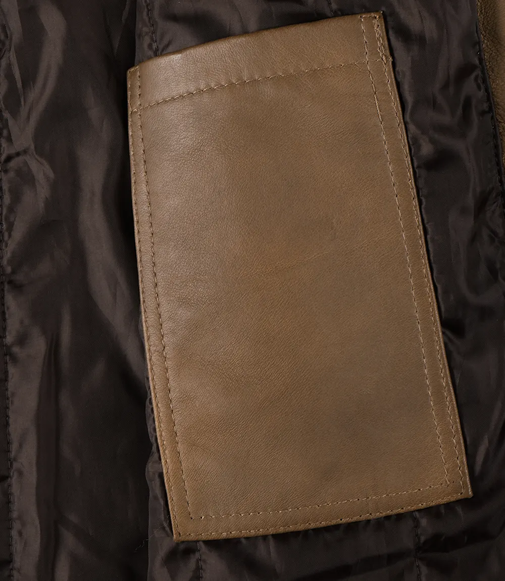 Manteau 3/4 en cuir d'agneau marron pour homme – Image 4