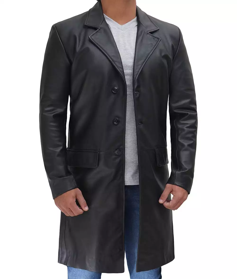 Manteau 3/4 en cuir de vache noir pour homme – Image 6