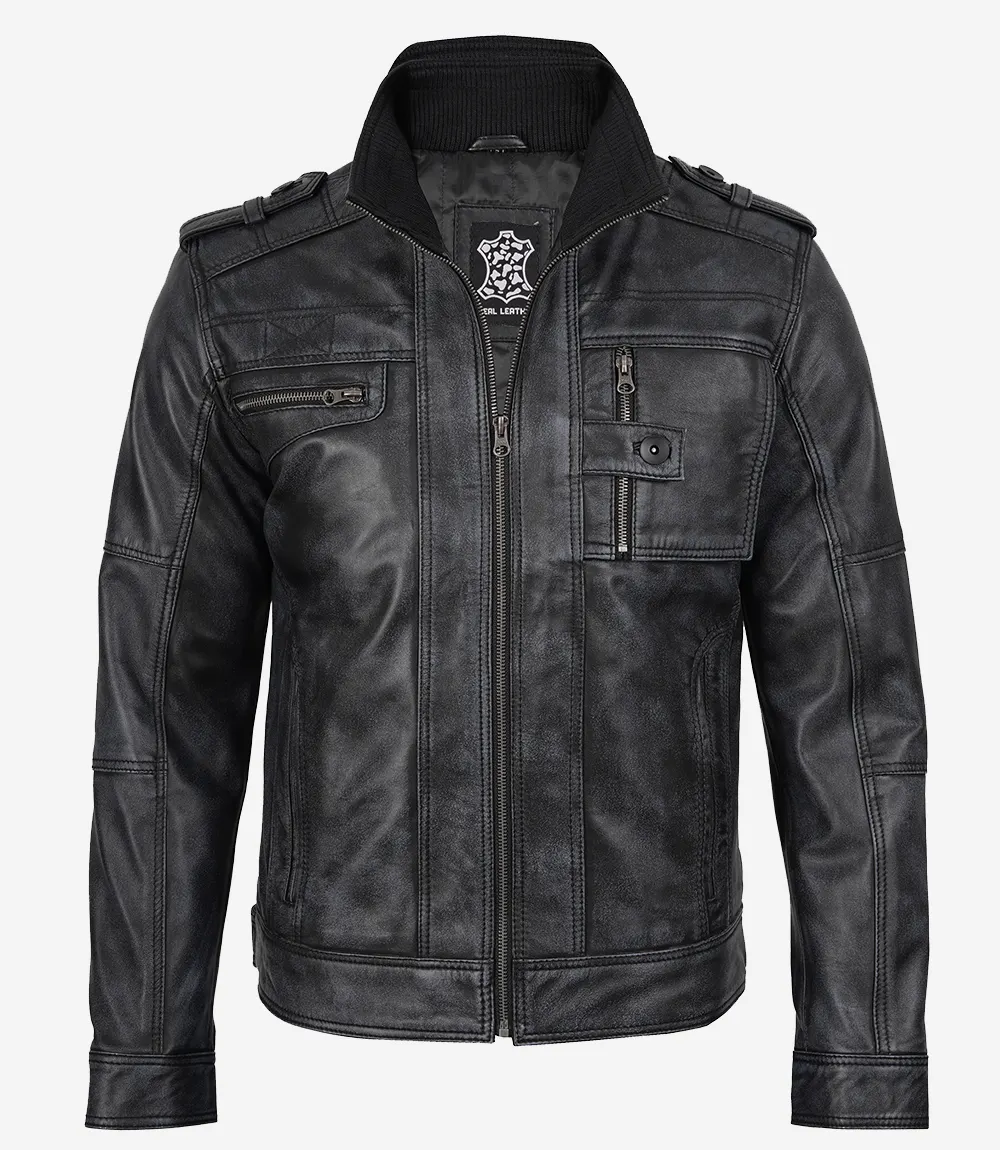 Veste de motard classique en cuir noir pour homme – Image 4
