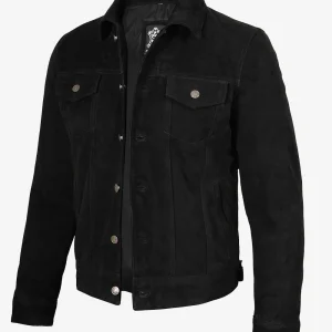 Veste camionneur classique en daim noir pour homme