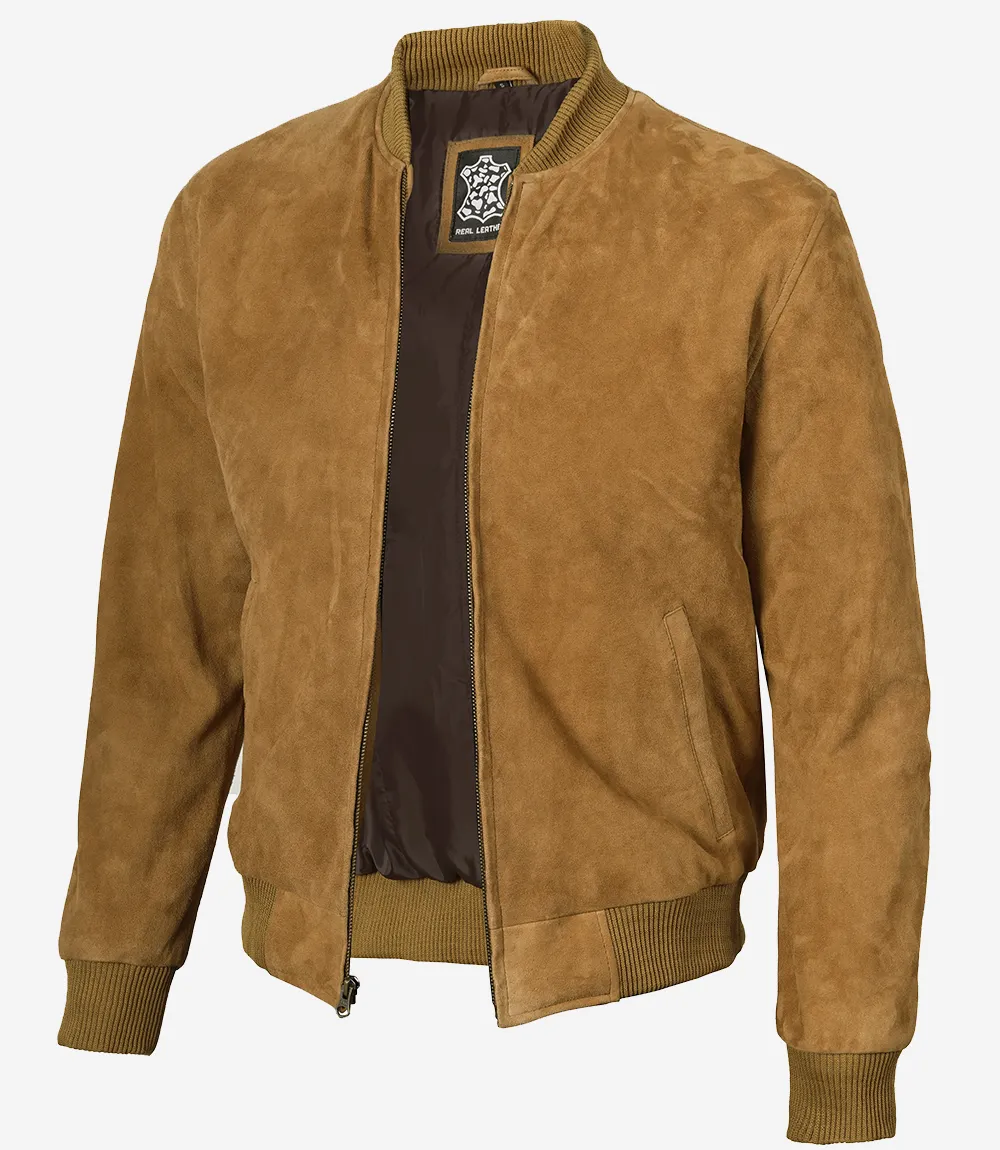 Blouson aviateur en daim marron clair pour homme