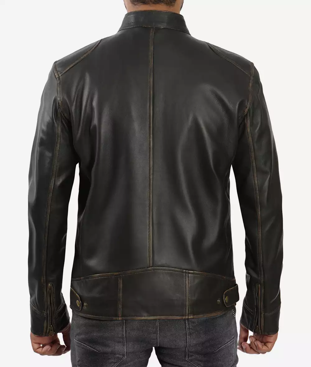 Veste en cuir marron vieilli style motard pour homme grand – Image 7
