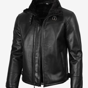 Blouson aviateur B3 en cuir et peau lainée noire pour homme