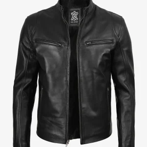 Veste en cuir noir style motard pour homme