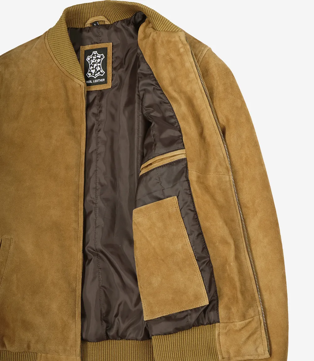 Blouson aviateur en daim marron clair pour homme – Image 5