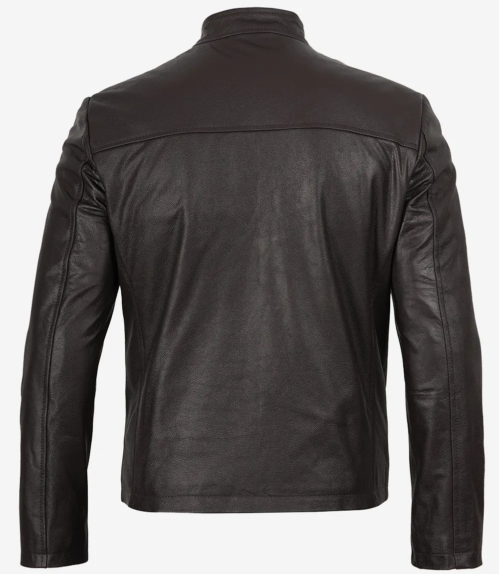 Veste style motard en cuir de vachette marron foncé de qualité supérieure pour homme – Image 7