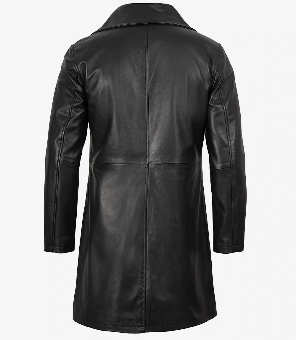 Manteau 3/4 en cuir d'agneau noir pour homme – Image 5