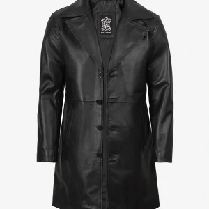 Manteau 3/4 en cuir d'agneau noir pour homme