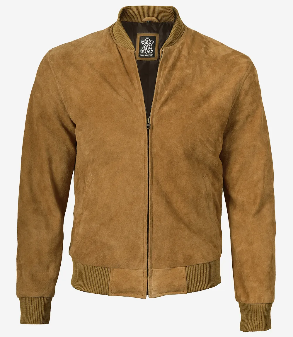 Blouson aviateur en daim marron clair pour homme – Image 4