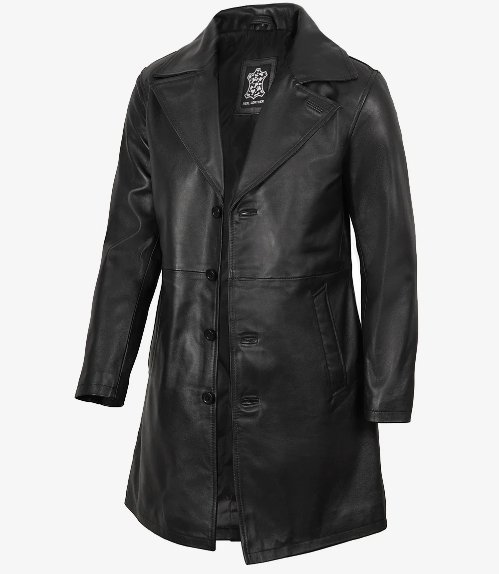 Manteau 3/4 en cuir d'agneau noir pour homme – Image 3
