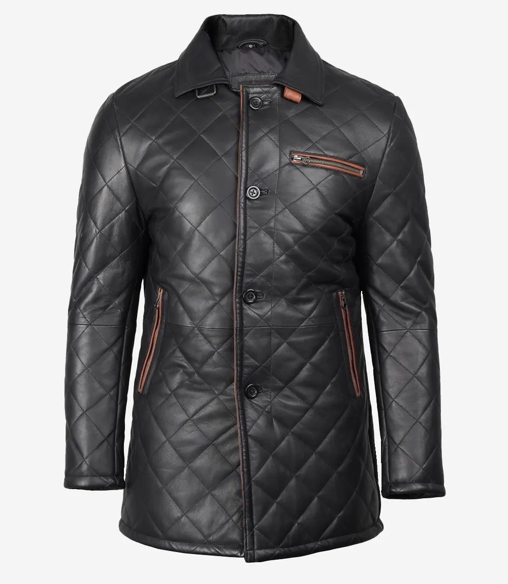 Manteau matelassé en cuir pour homme Black Diamond avec détails marron – Image 5