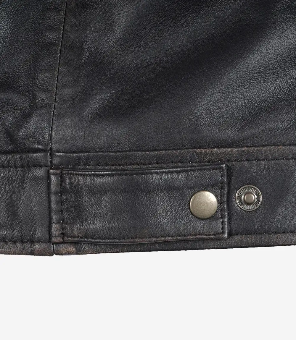 Veste en cuir marron vieilli classique à col chemise pour homme – Image 6