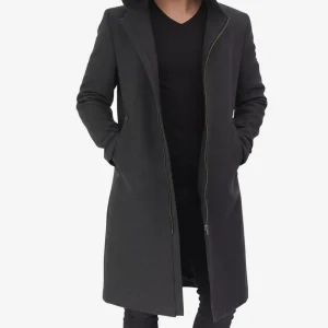 Manteau long et chaud en laine grise à capuche pour homme | Manteau d'hiver chaud
