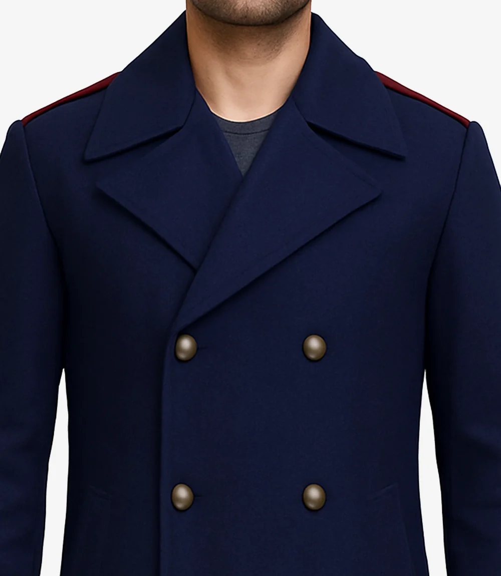 Manteau croisé en laine bleu marine pour homme – Image 3