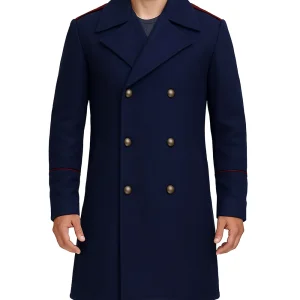 Manteau croisé en laine bleu marine pour homme